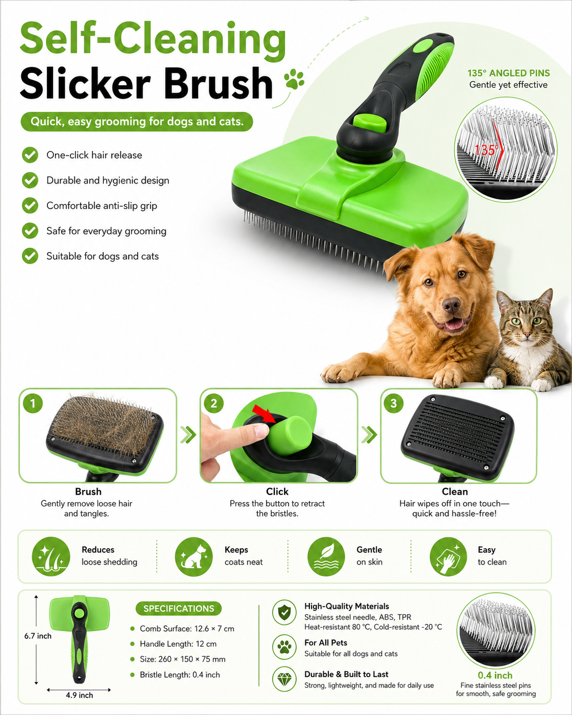 Pet Self Cleaning Slicker Brush