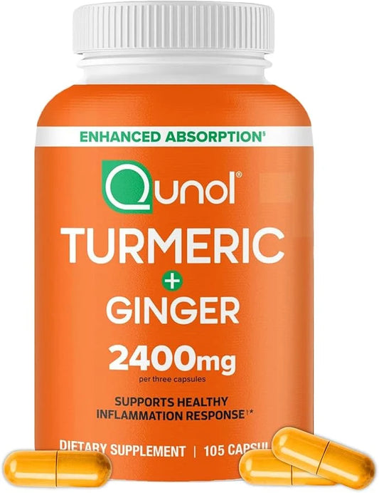 Qunol Turmeric Curcumin 2400mg – with Black Pepper & Ginger, Daily Wellness Support, 105 Count