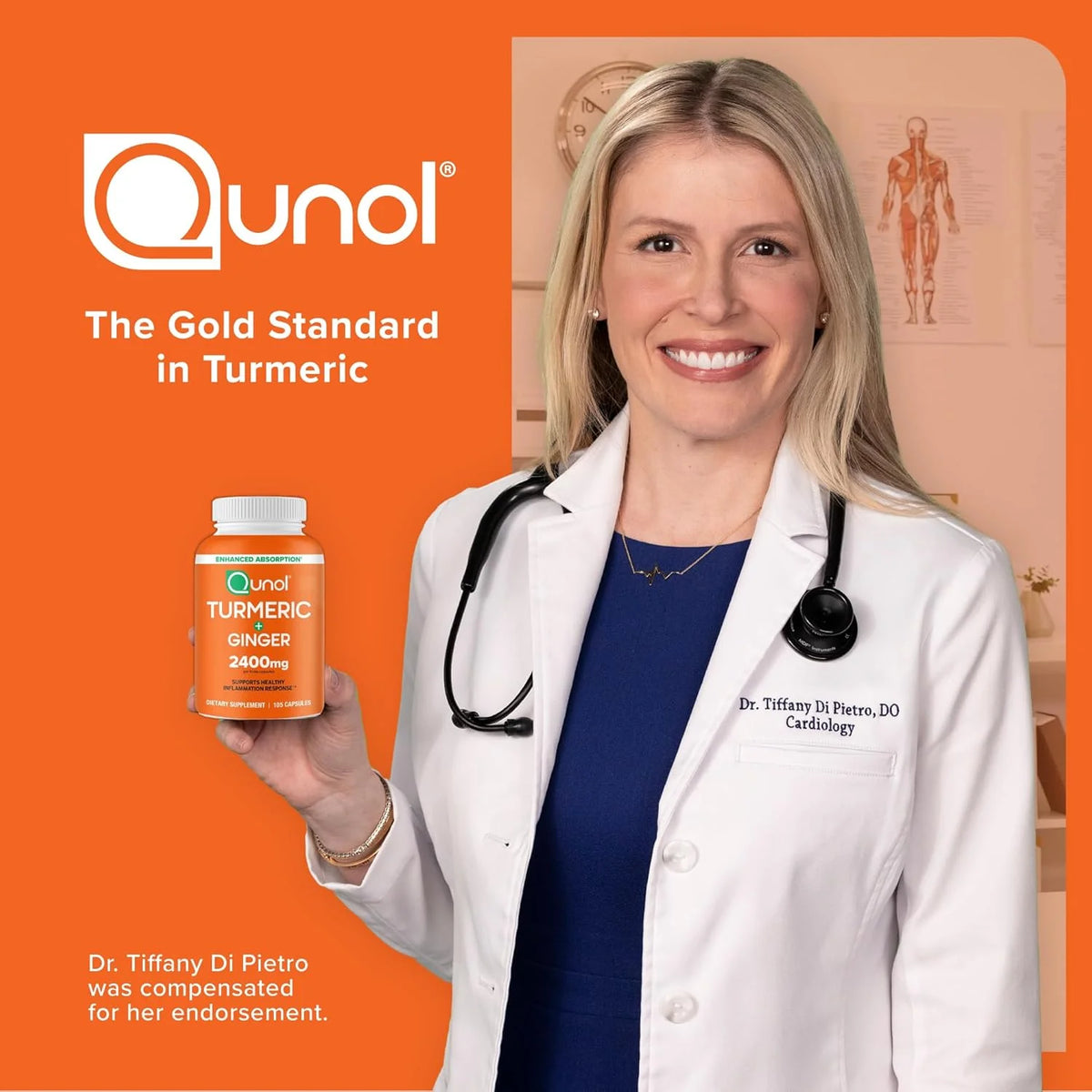Qunol Turmeric Curcumin 2400mg – with Black Pepper & Ginger, Daily Wellness Support, 105 Count