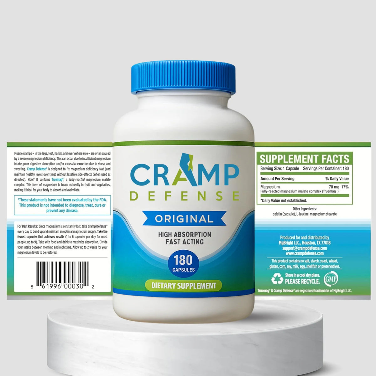 Cramp Defense TruMag – Magnesium Supplement for Muscle & Cramp Support, 180 Capsules