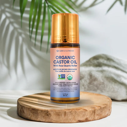 Organic Golden Castor Oil Roll-On with Rose Quartz Roller | Facial & Beauty Oil