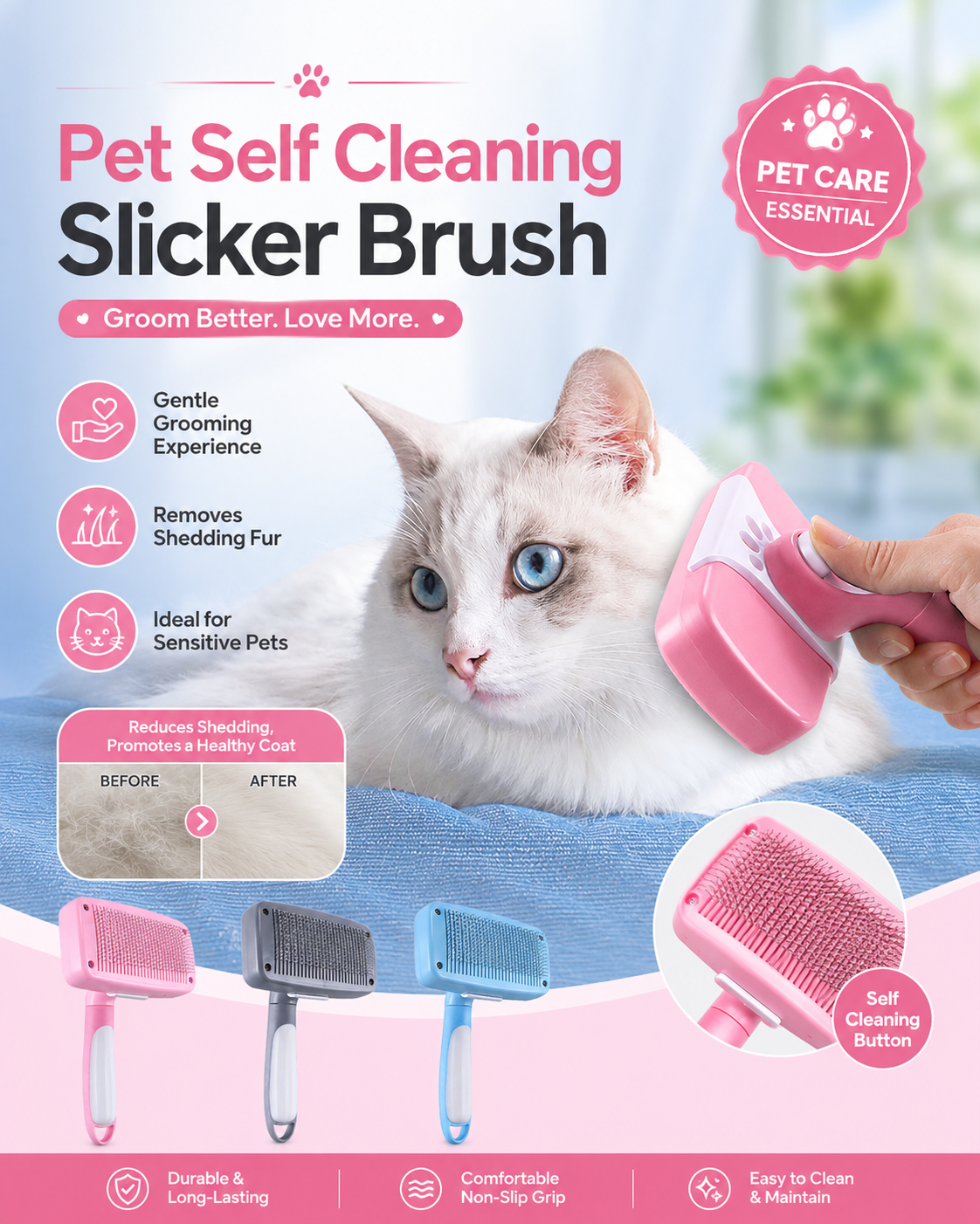 Pet Hair Removal Self-cleaning Comb Massage Beauty Brush