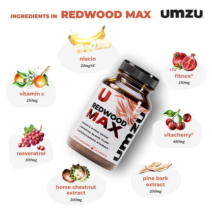 UMZU Redwood MAX – Nitric Oxide, Blood Flow & Stamina Support Supplement, 60 Capsules