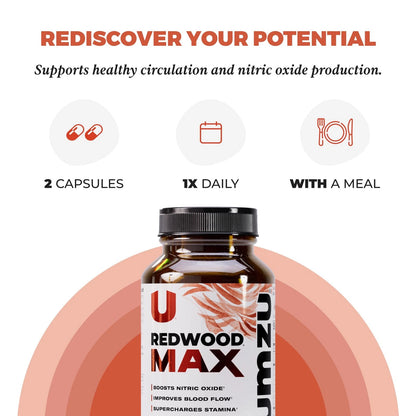 UMZU Redwood MAX – Nitric Oxide, Blood Flow & Stamina Support Supplement, 60 Capsules