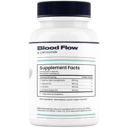 Nature’s Pure Blend Nitric Oxide Flow – Blood Pressure & Circulation Support, 60 Capsules
