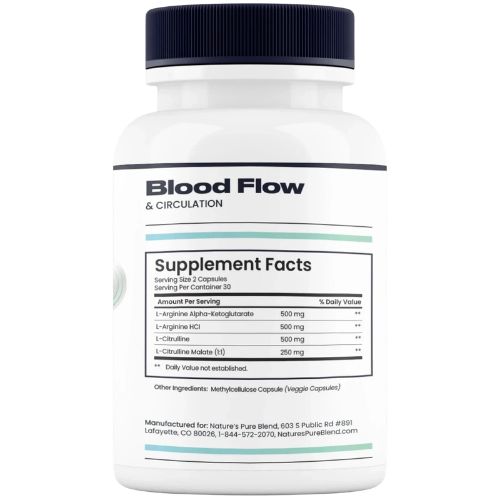 Nature’s Pure Blend Nitric Oxide Flow – Blood Pressure & Circulation Support, 60 Capsules