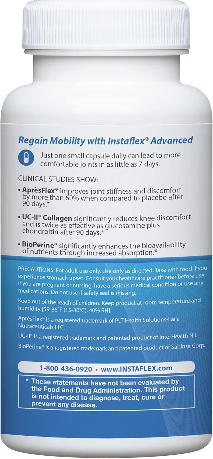 Instaflex Advanced Joint Support Supplement – Turmeric, Resveratrol, Boswellia Serrata, UC-II Collagen & BioPerine – 30 Count