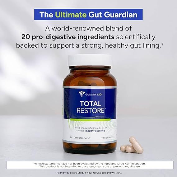 Gundry MD Total Restore – Gut Health & Gut Lining Support Supplement, 90 Capsules (Glass Bottle)