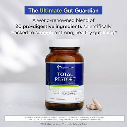 Gundry MD Total Restore – Gut Health & Gut Lining Support Supplement, 90 Capsules (Glass Bottle)
