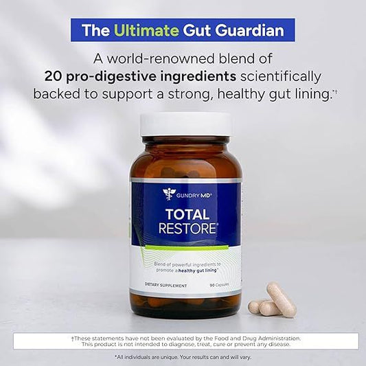 Gundry MD Total Restore – Gut Health & Gut Lining Support Supplement, 90 Capsules (Glass Bottle)