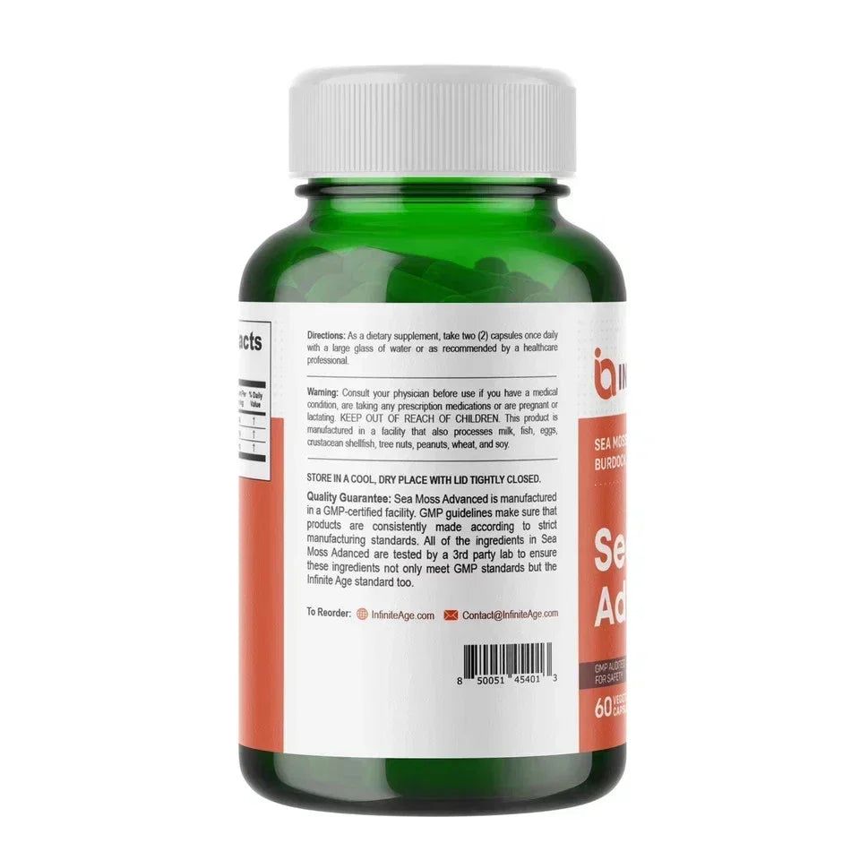 INFINITE AGE Sea Moss Advanced Superfood – 1250mg High-Potency Vegan Supplement, 60 Count