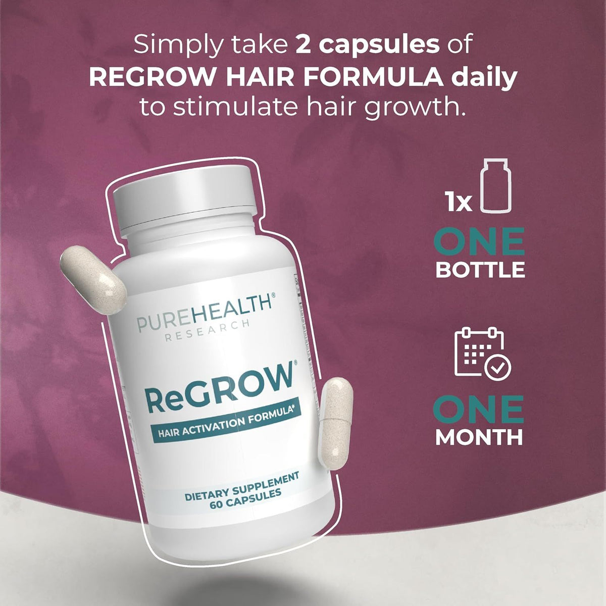 PureHealth Research ReGrow Hair Growth Vitamins – Biotin Hair Support Supplement, 120 Capsules