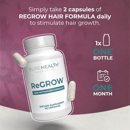 PureHealth Research ReGrow Hair Growth Vitamins – Biotin Hair Support Supplement, 120 Capsules
