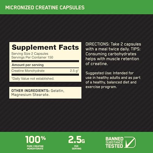 Optimum Nutrition Micronized Creatine Monohydrate – Muscle Strength & Workout Support, 300 Capsules